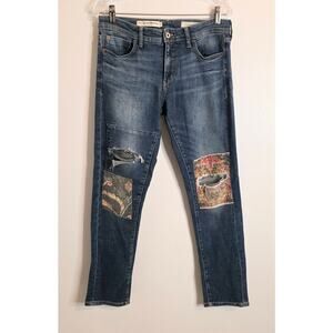 Pilcro by Anthropologie Letterpress Jeans Blue Slim Boyfriend Size 27 Knee Patch